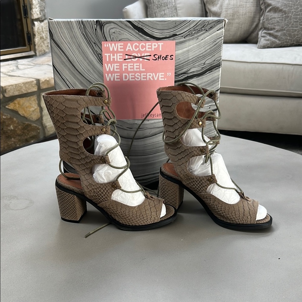 Jeffrey Campbell Khaki Matte Suede Lace Up Sandals size 6